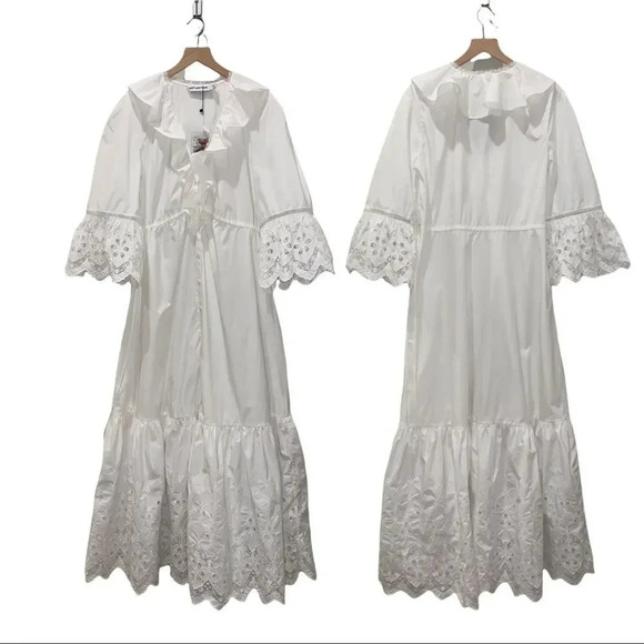 Self Portrait Lace Bell Sleeve Cotton Broderie Maxi Dress-sz 4-NWT - Picture 5 of 14
